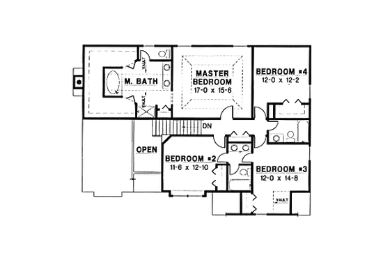 Floor Plan - Upper Floor for European House Plan #67-118 - 4 bed, 3.5 bath