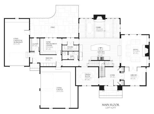 European style house plan, main level floor plan
