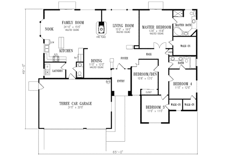 Dream House Plan - Floor Plan - Main Floor for Adobe / Southwestern House Plan #1-491 - 4 bed, 2.5 bath