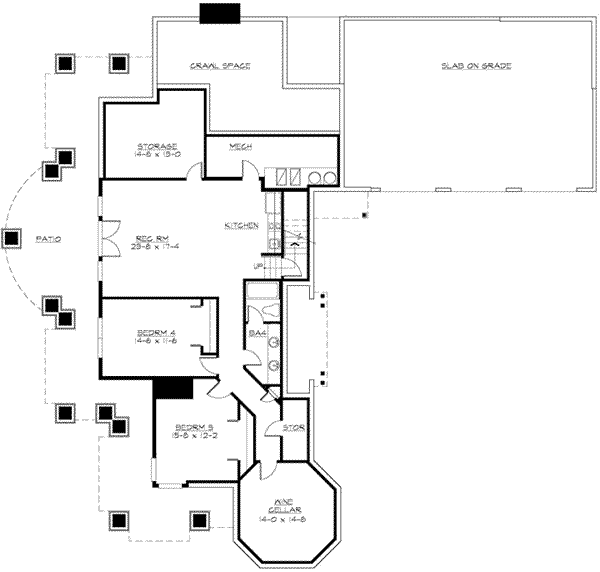Craftsman Floor Plan - Lower Floor Plan #132-181