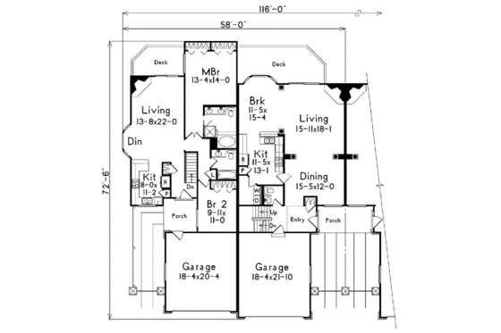 Floor Plan - Main Floor for Traditional House Plan #57-145 - 3 bed, 2.5 bath