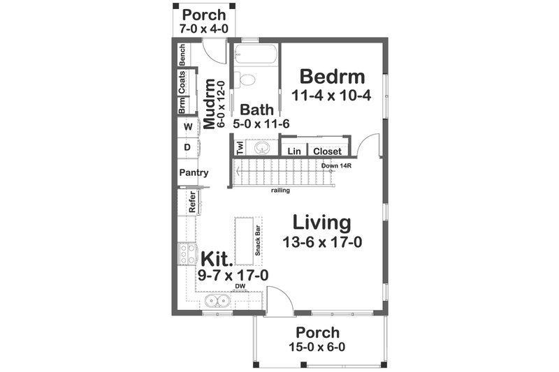 House Plan Design - Floor Plan - Main Floor for Cottage House Plan #126-261 - 1 bed, 1 bath