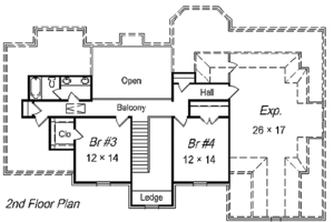 Floor Plan - Upper Floor for European House Plan #329-273 - 4 bed, 3 bath