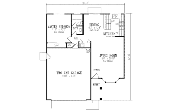 Floor Plan - Main Floor for Mediterranean House Plan #1-119 - 1 bed, 1 bath