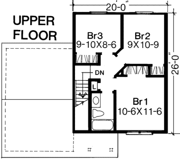 Traditional Floor Plan - Upper Floor Plan #334-103