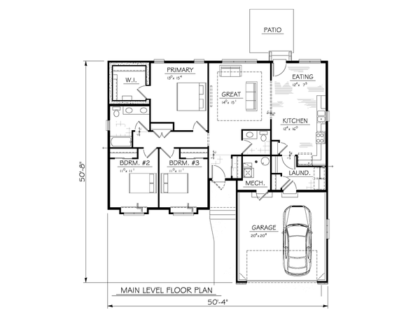 House Plan Design - Floor Plan - Main Floor for Traditional House Plan #1122-7 - 3 bed, 2 bath
