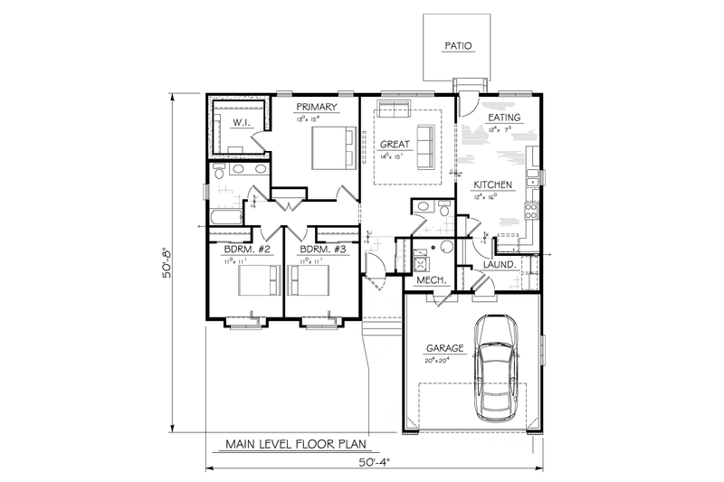 House Plan Design - Floor Plan - Main Floor for Traditional House Plan #1122-7 - 3 bed, 2 bath