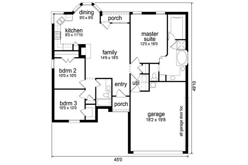 Architectural House Design - Floor Plan - Main Floor for Traditional House Plan #84-542 - 3 bed, 2 bath