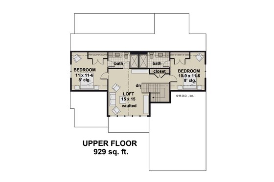 Floor Plan - Upper Floor for Farmhouse House Plan #51-1302 - 3 bed, 3.5 bath
