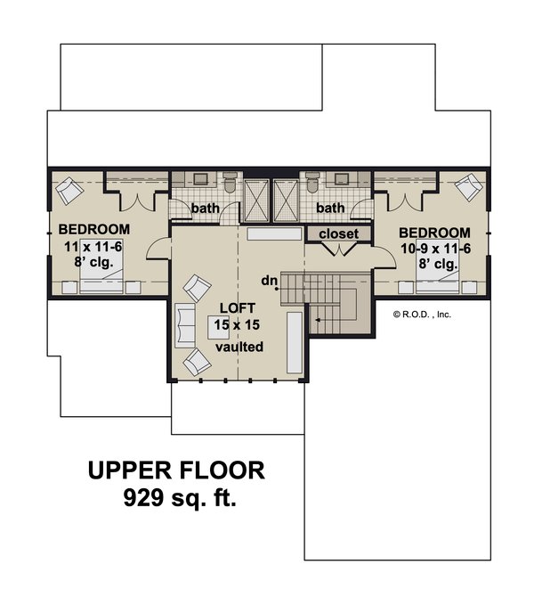 Farmhouse Floor Plan - Upper Floor Plan #51-1302