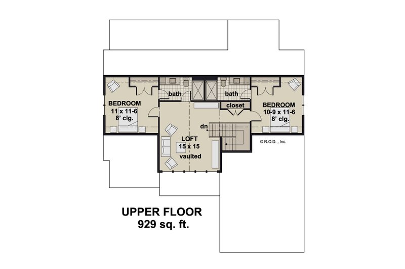 House Blueprint - Floor Plan - Upper Floor for Farmhouse House Plan #51-1302 - 3 bed, 3.5 bath