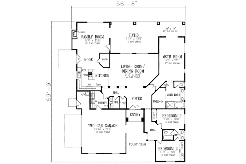 Dream House Plan - Floor Plan - Main Floor for Adobe / Southwestern House Plan #1-534 - 3 bed, 2.5 bath