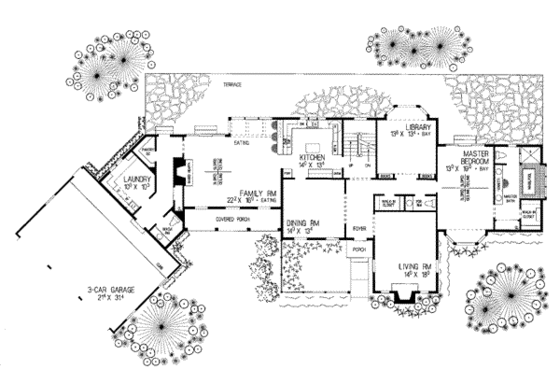 Floor Plan - Main Floor for Southern House Plan #72-174 - 3 bed, 4 bath