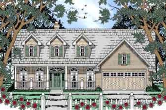 Exterior - Front Elevation for Country House Plan #42-302 - 3 bed, 2 bath