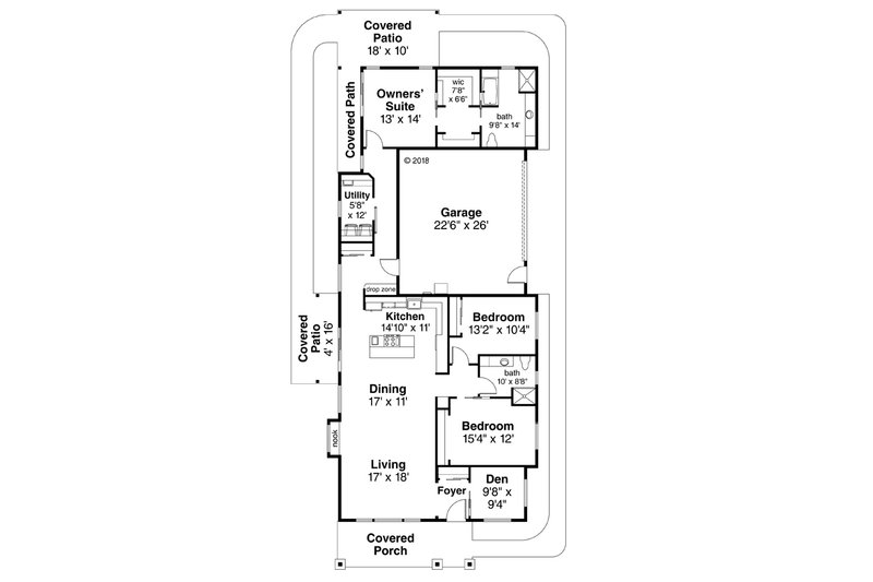 Home Plan - Floor Plan - Main Floor for Prairie House Plan #124-1125 - 3 bed, 2 bath