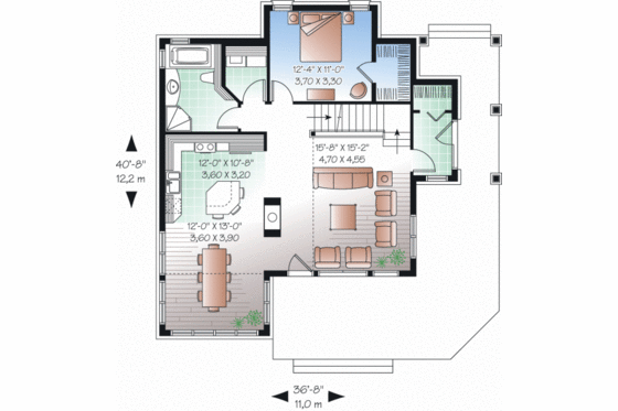 Floor Plan - Main Floor for Cottage House Plan #23-2266 - 3 bed, 2 bath