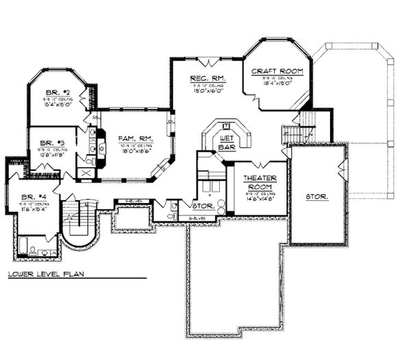 Architectural House Design - Lower Level floor plan - 6400 square foot European style home