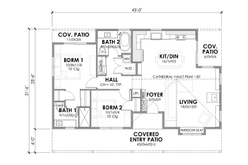 Home Plan - Floor Plan - Main Floor for Farmhouse House Plan #1105-16 - 2 bed, 2 bath