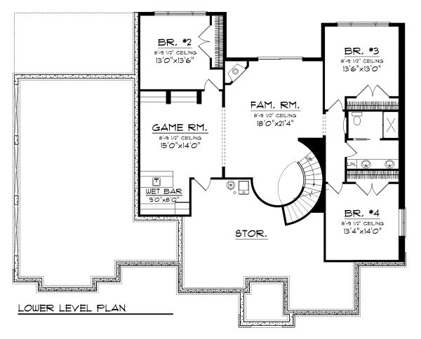 House Design - Ranch Floor Plan - Lower Floor Plan #70-1128