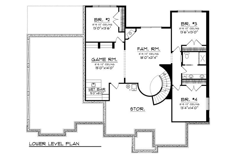 Home Plan - Floor Plan - Lower Floor for Ranch House Plan #70-1128 - 4 bed, 2.5 bath