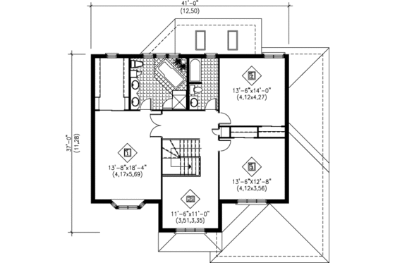 Floor Plan - Upper Floor for Contemporary House Plan #25-2099 - 4 bed, 3.5 bath