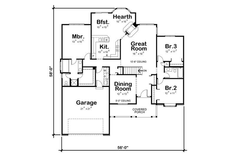 Dream House Plan - Floor Plan - Main Floor for Traditional House Plan #20-619 - 3 bed, 2 bath