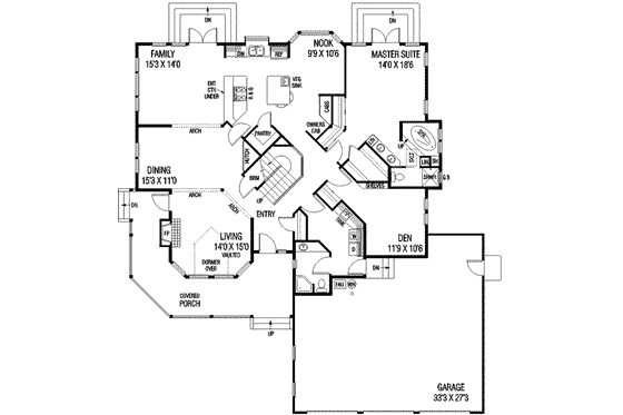 Floor Plan - Main Floor for Country House Plan #60-569 - 3 bed, 3 bath