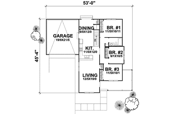 Floor Plan - Main Floor for Colonial House Plan #50-264 - 3 bed, 1 bath