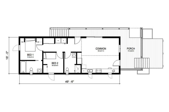 Floor Plan - Main Floor for Cottage House Plan #497-23 - 2 bed, 2 bath