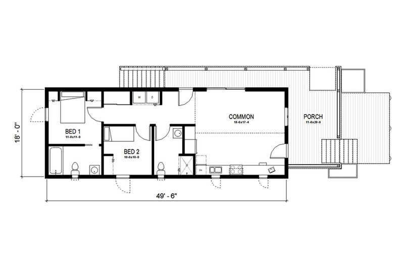 House Blueprint - Floor Plan - Main Floor for Cottage House Plan #497-23 - 2 bed, 2 bath