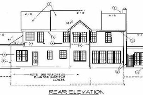 Exterior - Rear Elevation for Country House Plan #67-563 - 4 bed, 3.5 bath