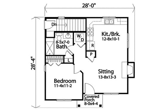Floor Plan - Main Floor for Cottage House Plan #22-595 - 1 bed, 1 bath