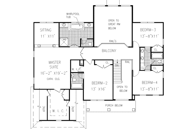 Architectural House Design - Floor Plan - Upper Floor for Colonial House Plan #3-226 - 4 bed, 3.5 bath