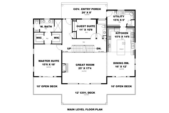 Floor Plan - Main Floor for Craftsman House Plan #117-900 - 2 bed, 3 bath