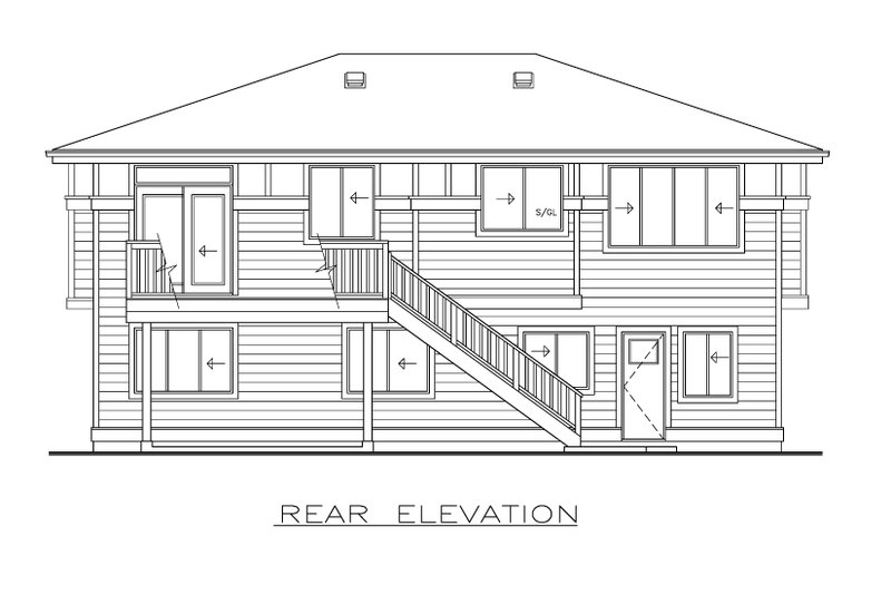 House Design - Exterior - Rear Elevation for Prairie House Plan #1100-33 - 3 bed, 2 bath