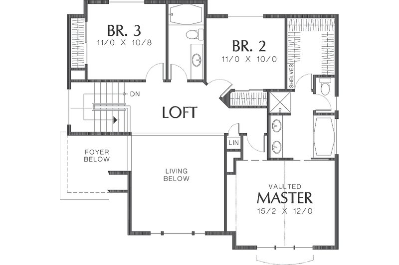Home Plan - Upper Level Floor plan  - 2000 square foot Craftsman home