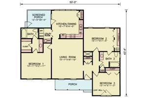 Floor Plan - Main Floor for Ranch House Plan #54-632 - 3 bed, 2 bath