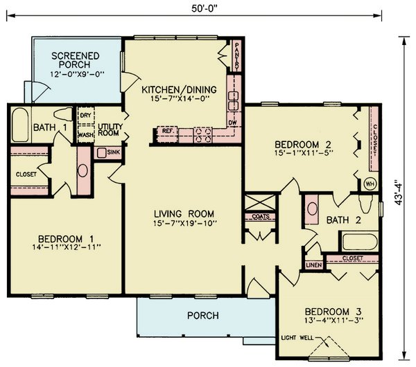 Architectural House Design - Ranch Floor Plan - Main Floor Plan #54-632