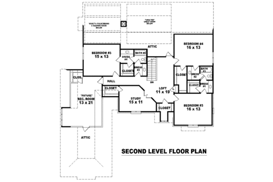 Floor Plan - Upper Floor for European House Plan #81-1283 - 4 bed, 4 bath