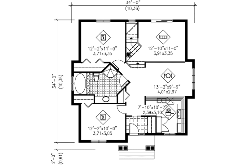 House Design - Floor Plan - Main Floor for European House Plan #25-4233 - 2 bed, 1 bath
