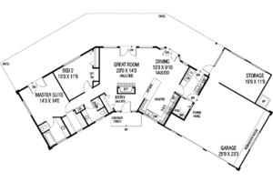 Floor Plan - Main Floor for Ranch House Plan #60-620 - 2 bed, 2 bath