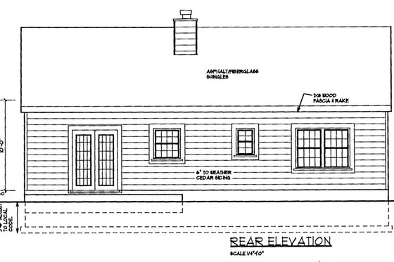 Exterior - Rear Elevation for Country House Plan #3-120 - 3 bed, 2 bath