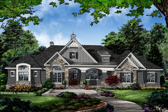 Exterior - Front Elevation 4 for European House Plan #929-1023 - 4 bed, 3 bath