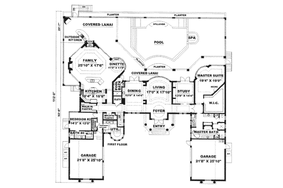 Floor Plan - Main Floor for Mediterranean House Plan #27-224 - 4 bed, 6.5 bath