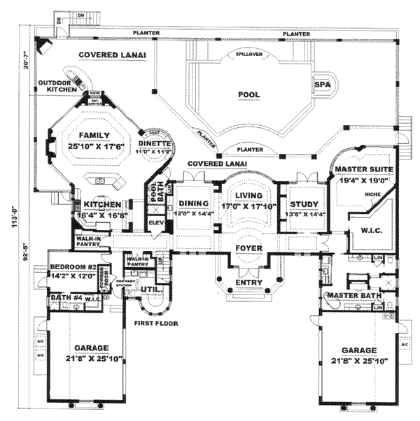 Mediterranean Floor Plan - Main Floor Plan #27-224