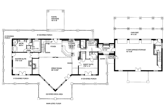 Floor Plan - Main Floor for Ranch House Plan #117-632 - 4 bed, 5.5 bath
