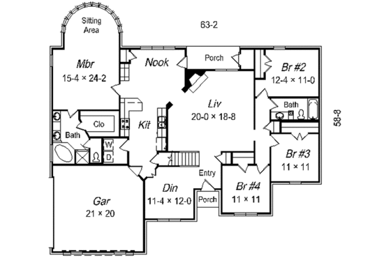 Floor Plan - Main Floor for European House Plan #329-266 - 6 bed, 3 bath