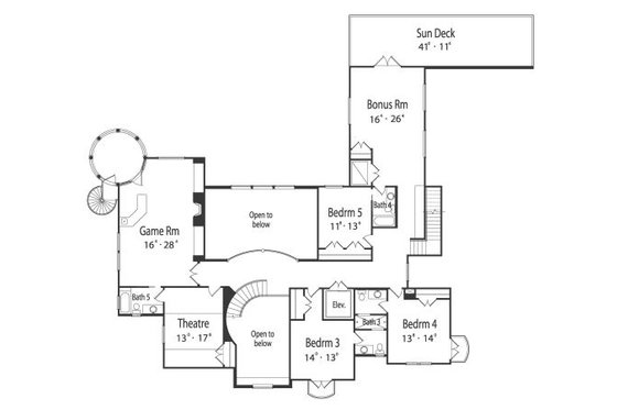 Floor Plan - Upper Floor for European House Plan #417-449 - 5 bed, 6.5 bath