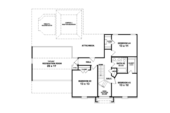 Floor Plan - Upper Floor for Traditional House Plan #81-13897 - 4 bed, 2.5 bath