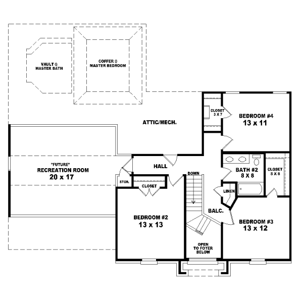 Traditional Floor Plan - Upper Floor Plan #81-13897